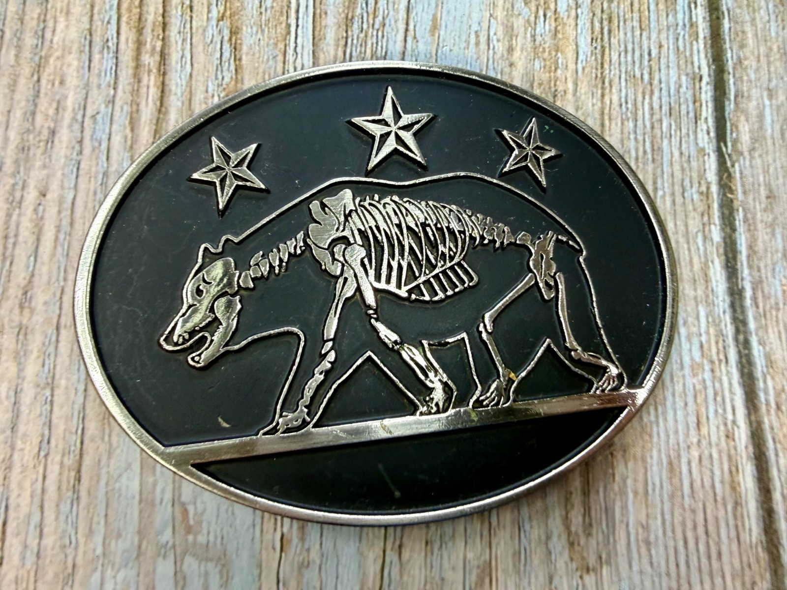 California State Flag Skeleton Grizzly Bear Stars Belt Buckle Chrome 6464