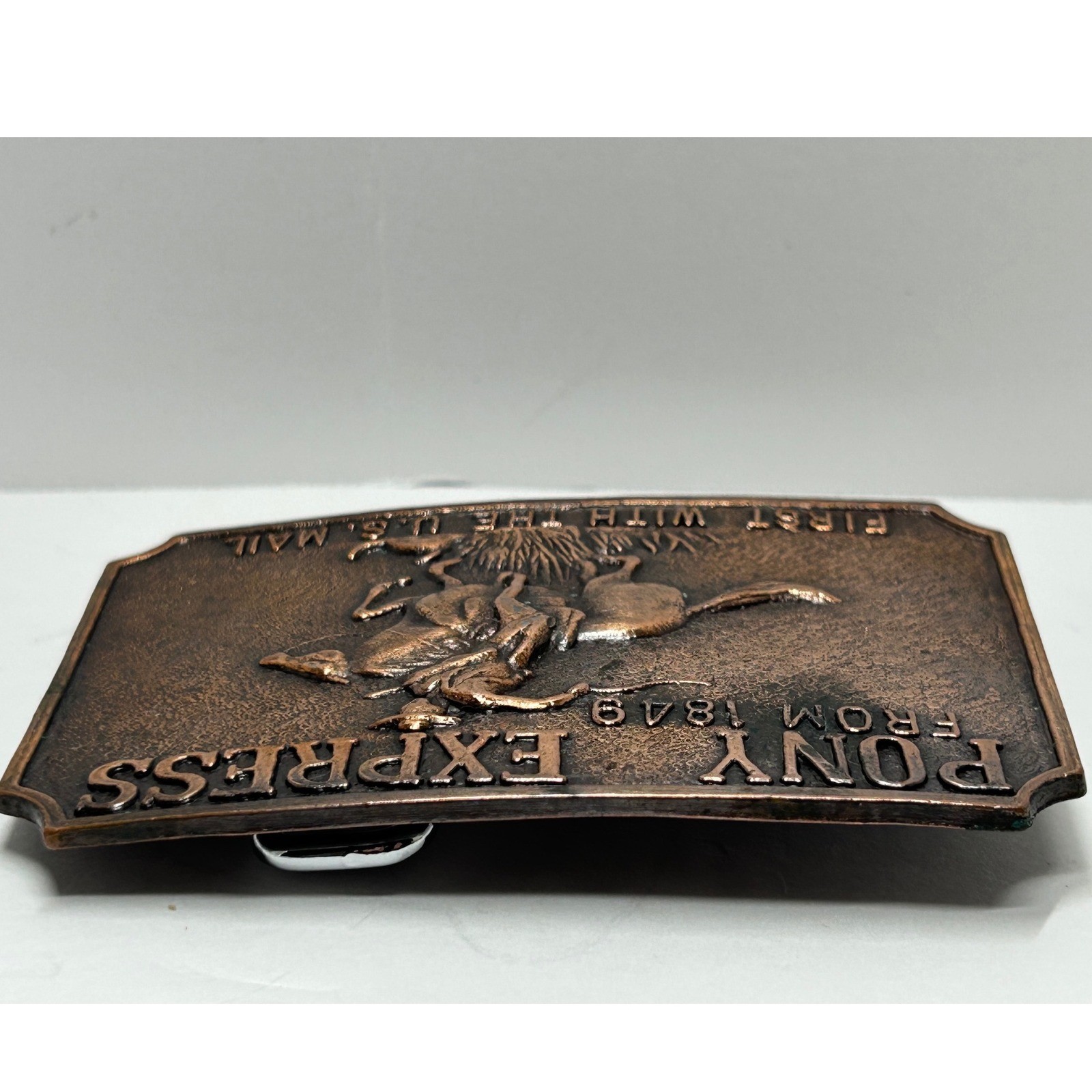 Pony Express From 1849 Belt Buckle Copper Tone First With The US Mail Western