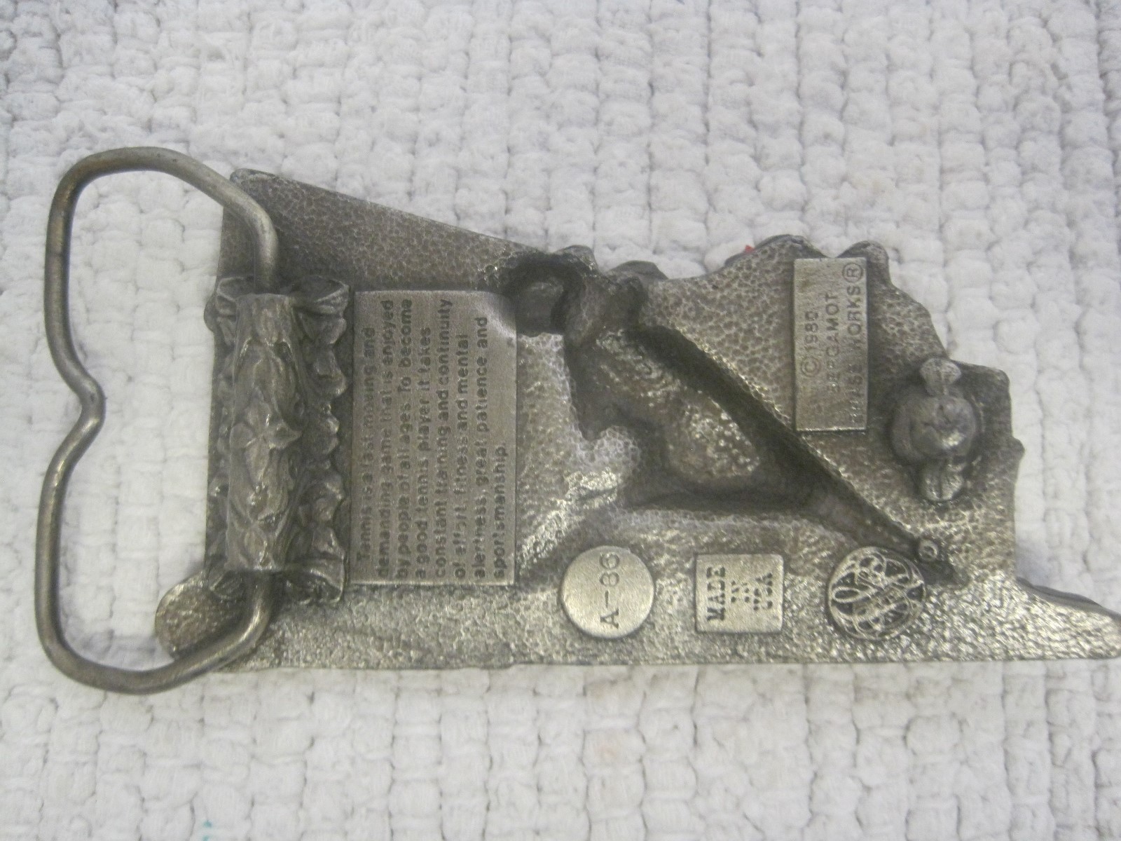 1980 Bergamot Brass Co #A-86 Tennis Belt Buckle 3 1/2&Prime; x 2&Prime;-Made in USA