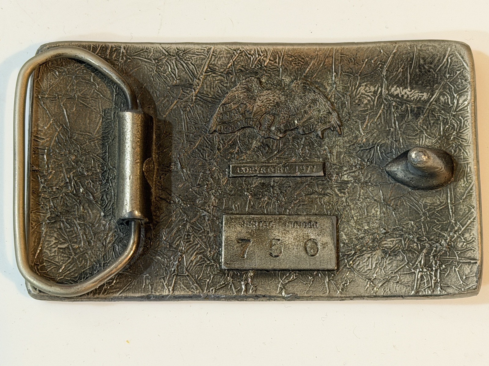Vintage 1977 Great American Buckle Co Chicago Belt Buckle Faster Horses #750