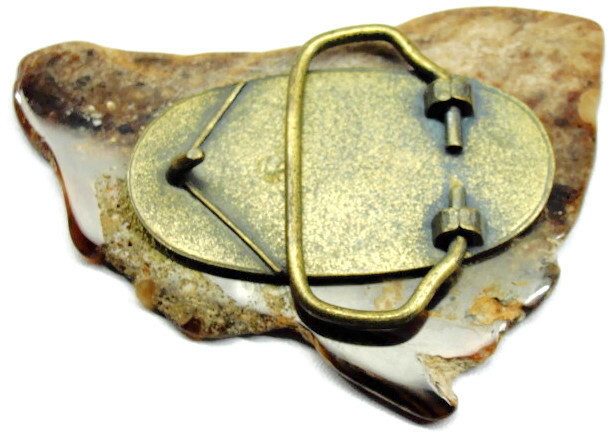 Belt Buckle Large Brown Natural Stone Polished Marble One of a Kind Handmade