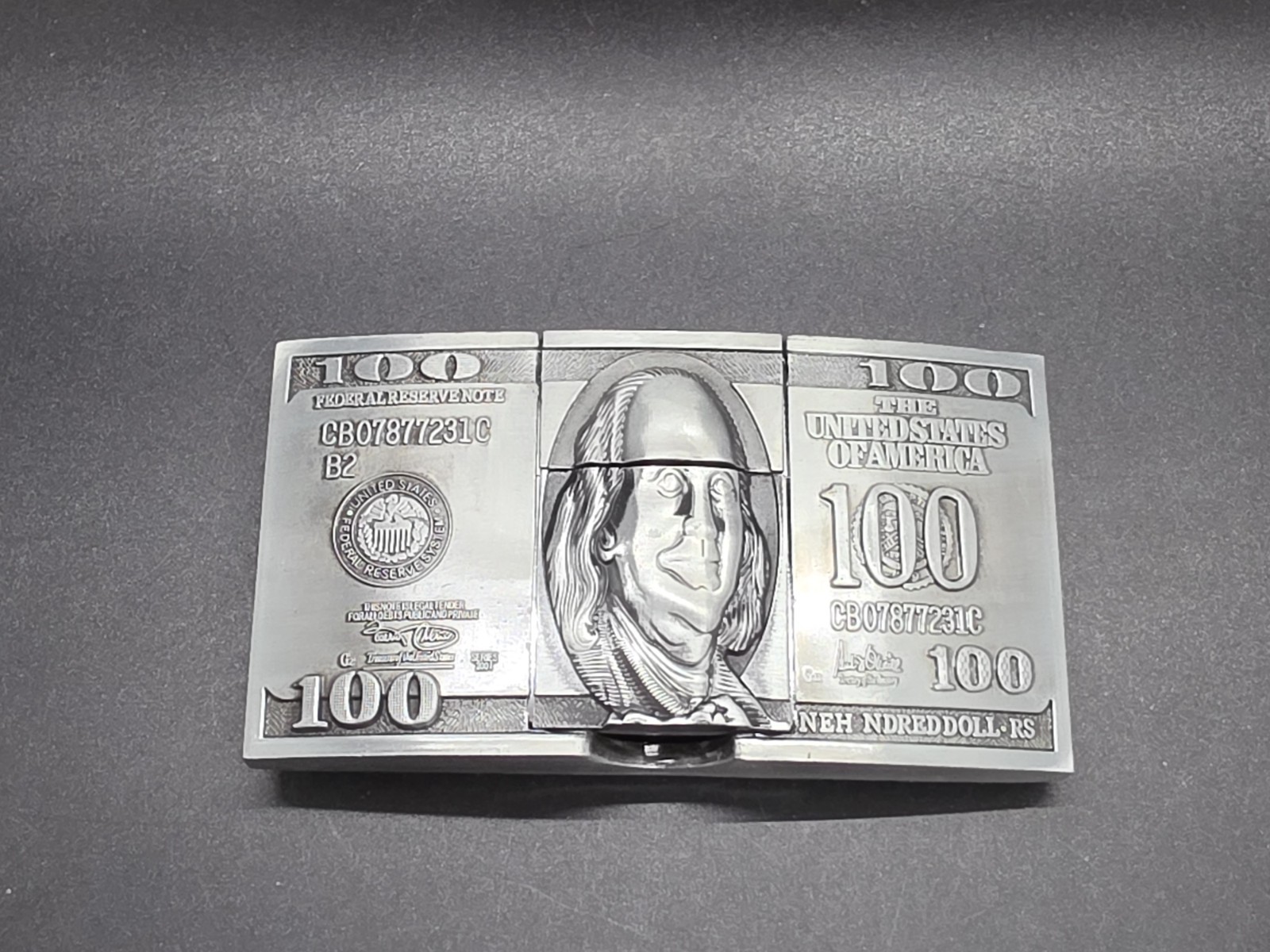 $100 Bill Benjamin Franklin Belt Buckle Combo With Hidden Flip Top Lighter New