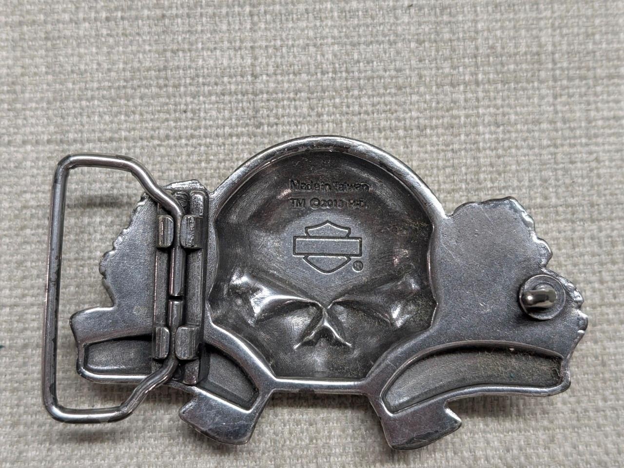 vintage Y2K belt buckle HARLEY DAVIDSON chrome metal SKULL motorcycle WESTERN