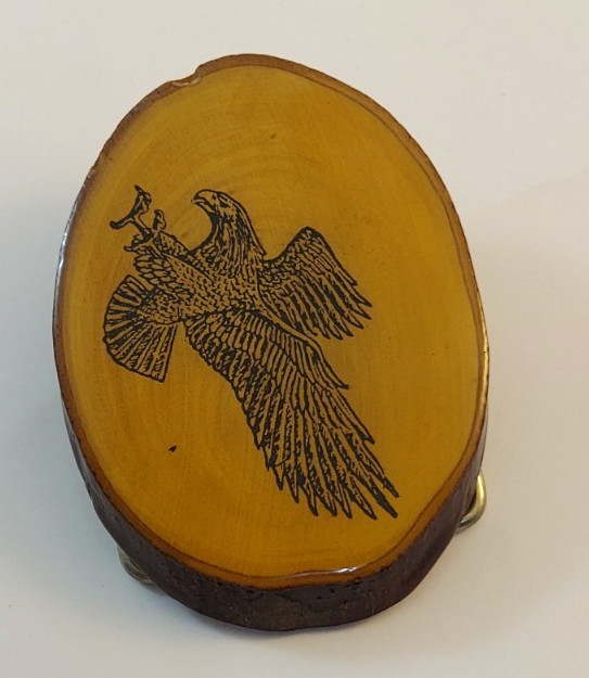 Vintage Wood Slice Attacking Eagle Belt Buckle with Bark Edge
