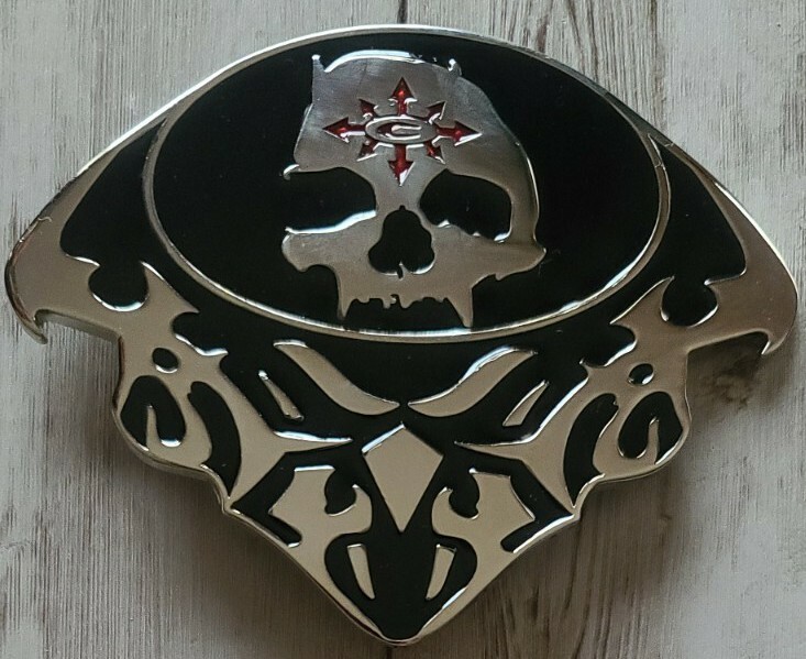 Oker Brand ~ Silver & Black ~ Skull Design Belt Buckle ~ 4.25&Prime; Wide x 3.25&Prime; Tall