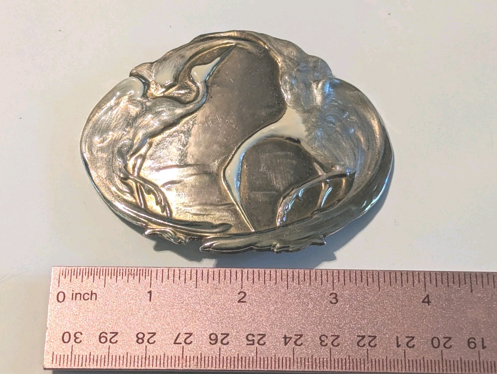 Charmant Belts Inc Beverly Hills Enamel Belt Buckle Cranes Egrets Birds Women’s