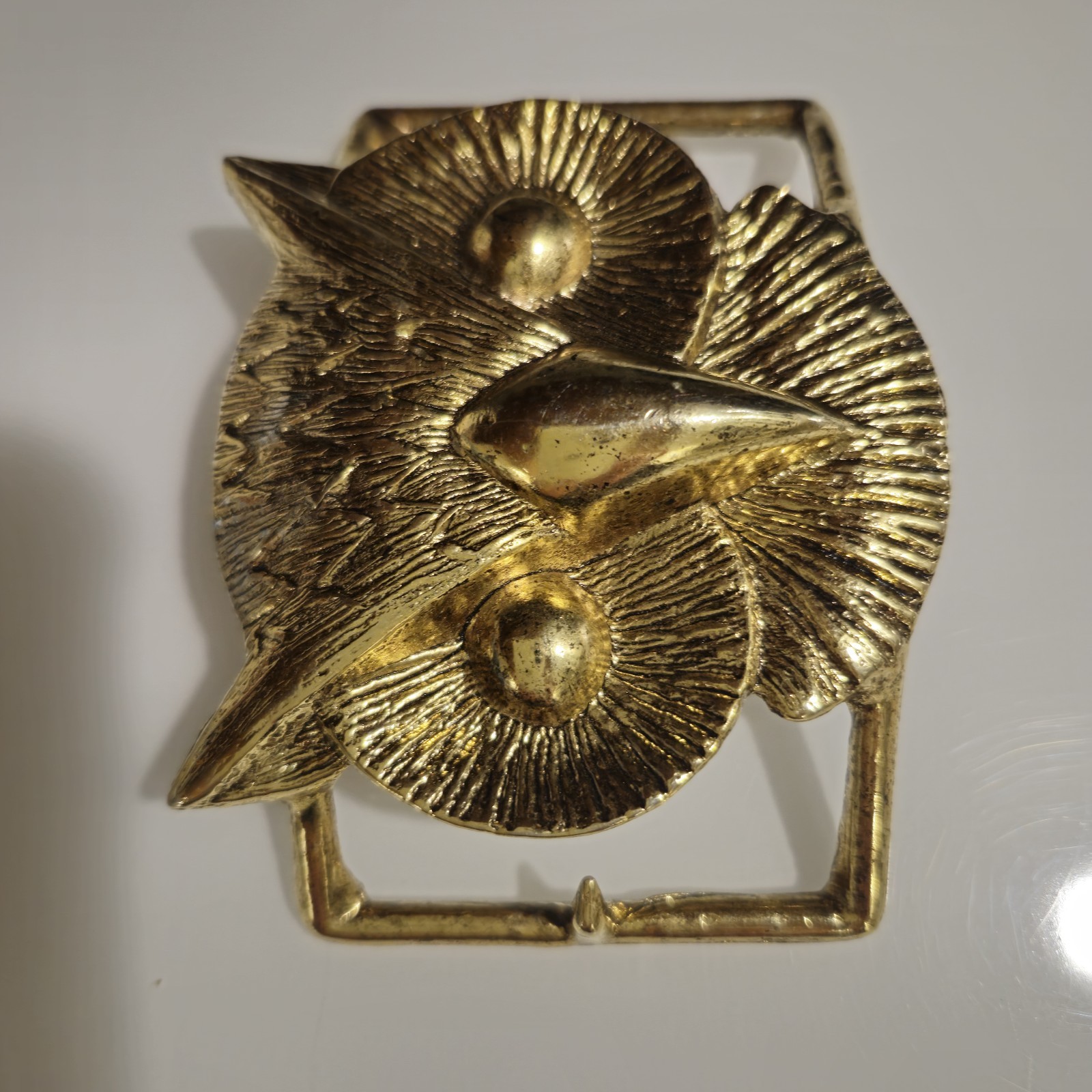 Vintage Brass Owl Belt Buckle Double Sided Boho Hippie 70s Spirit Animal