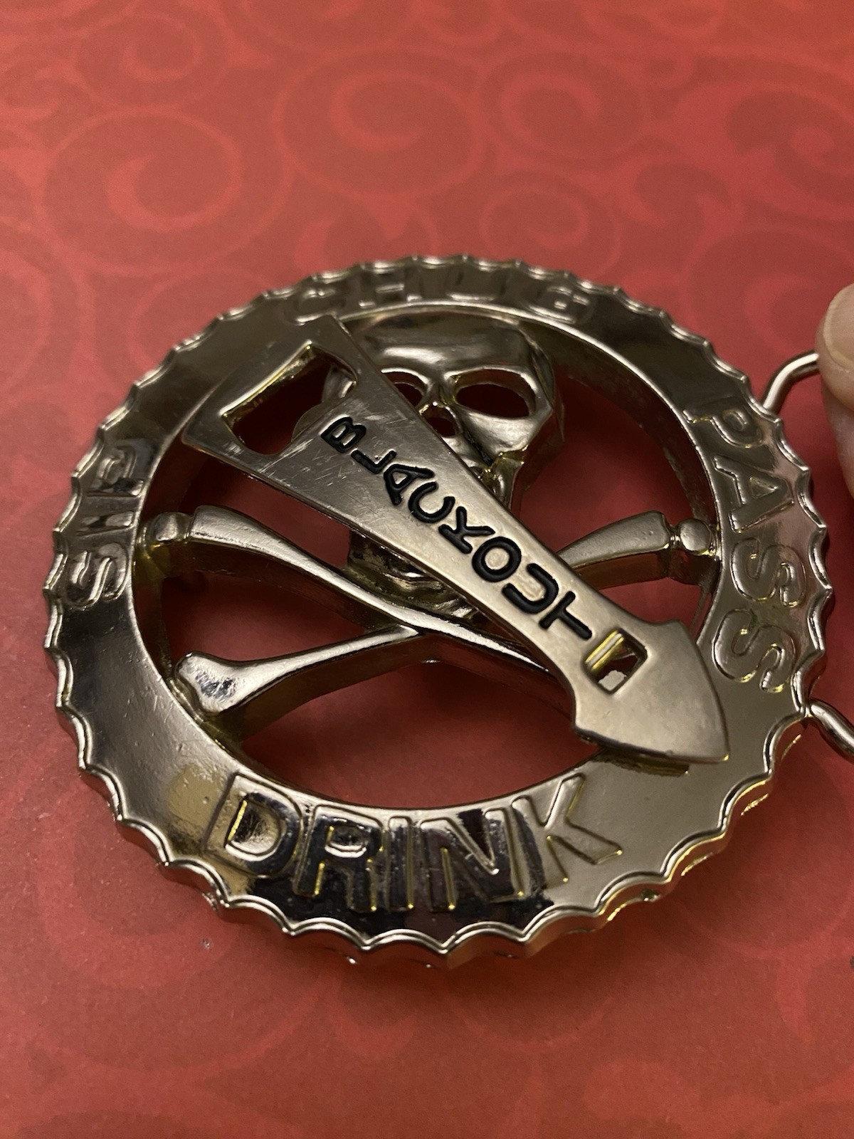 Vintage Skull & Crossbones Drinking Game with Spinner Belt Buckle
