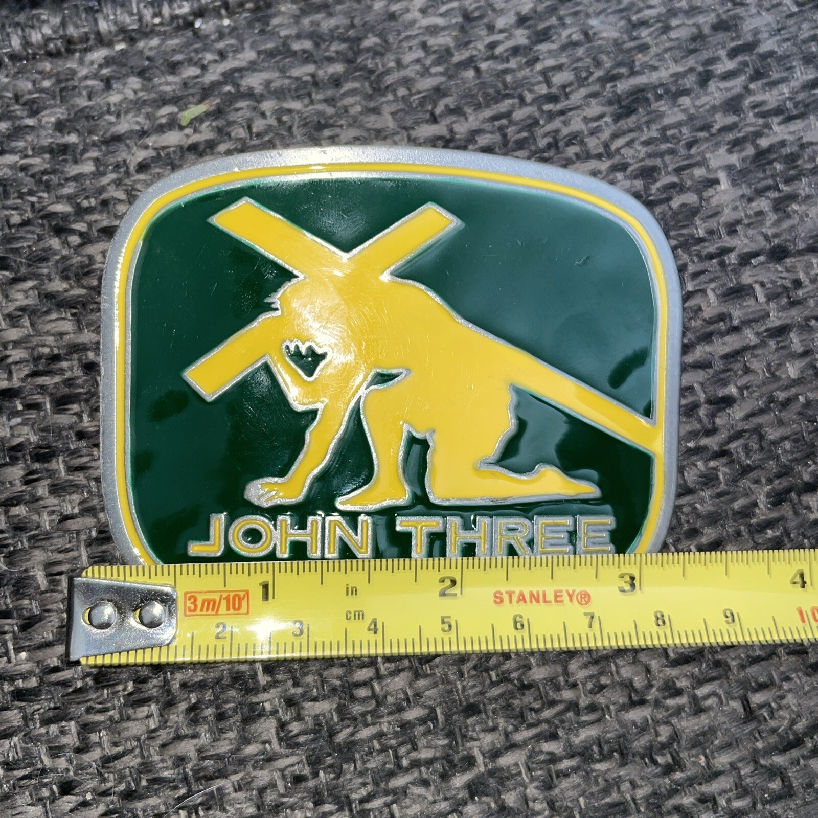 John Three Sixteen Belt Buckle 2.5×3 Kerusso Christian Glossy Green & Yellow