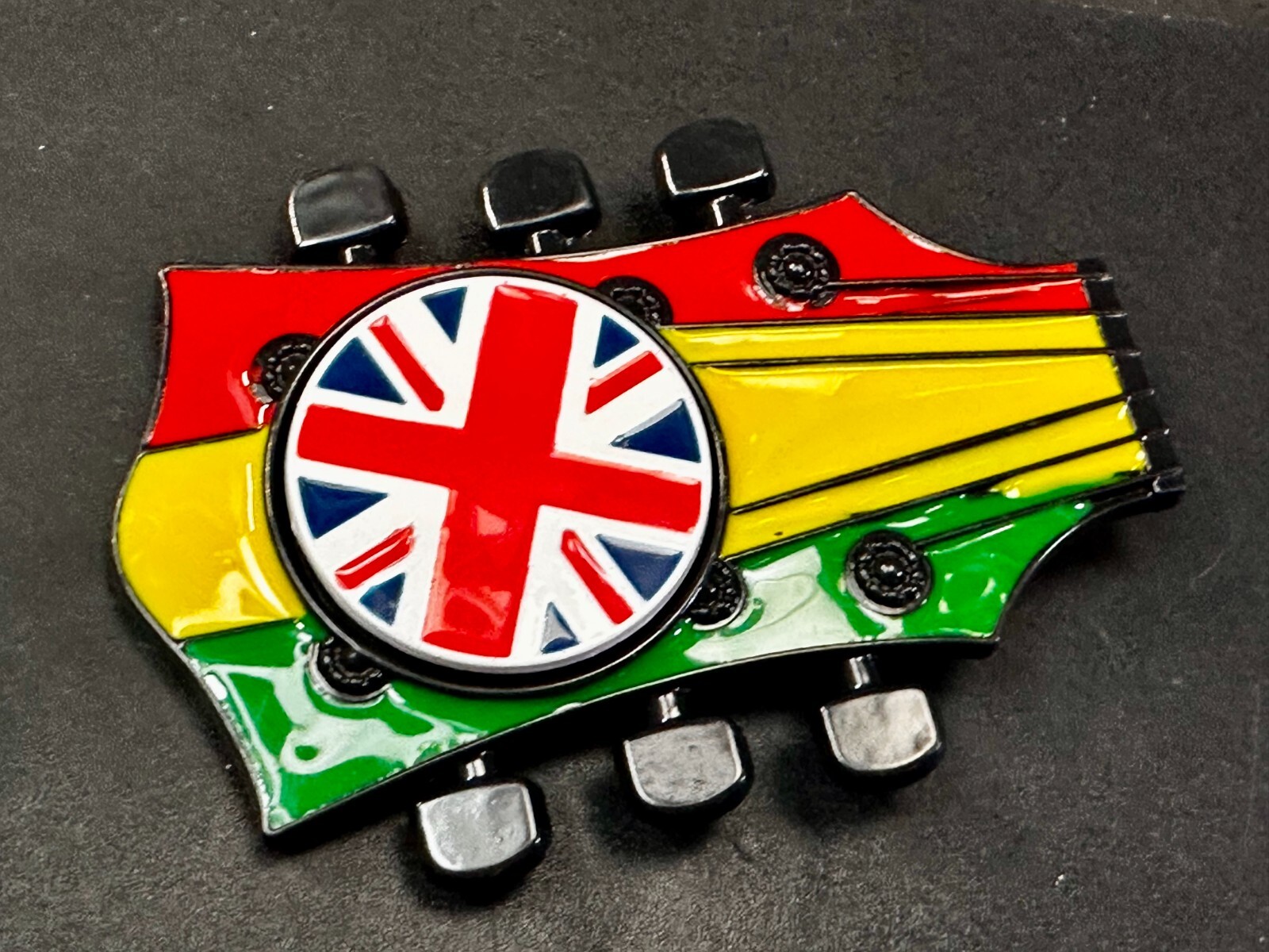 Electric Guitar Tuning Keys Shaped Belt Buckle W/ Uk Flag Union Jack Spinner