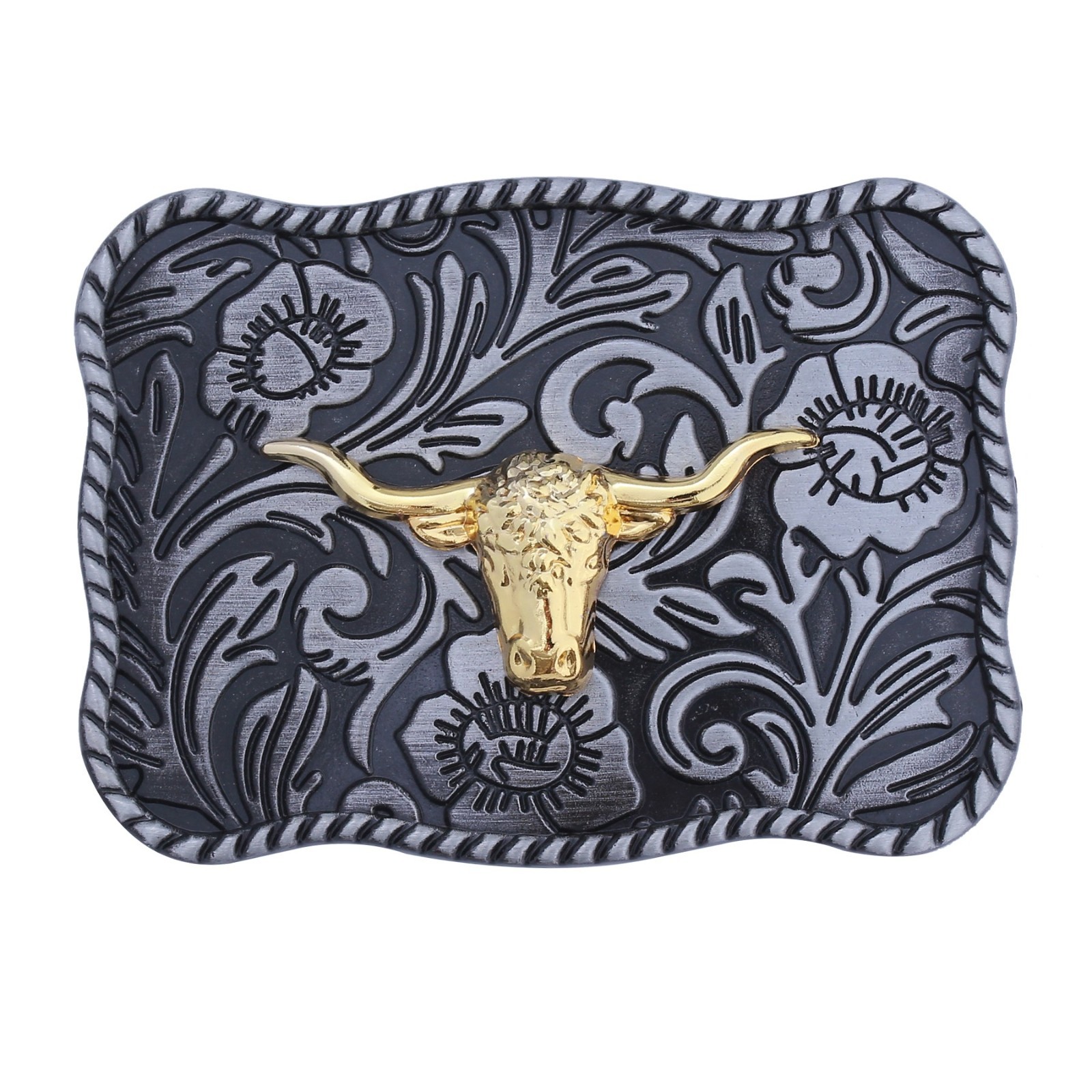 Gold Steer Head Western Bull Skull Belt Buckle Engraved Cowboy Unisex 3.5 x 2.5