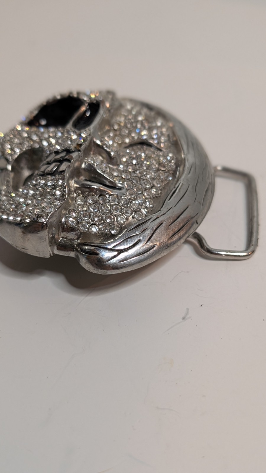 Rhinestone Crystal Skull Belt Buckle Silver Tone Gothic Biker Punk Rock