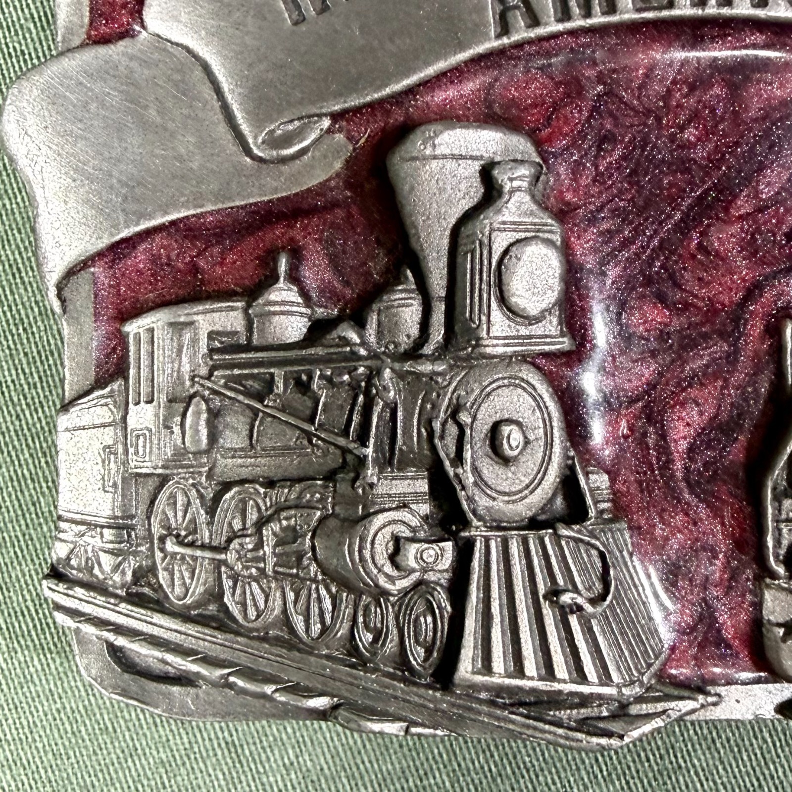 Vintage 1984 Siskiyou Railroads Built America Pewter Belt Buckle Train USA Made