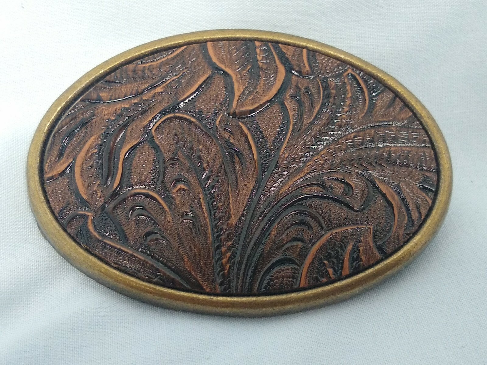 Oden Leaf Pattern USA Made 2 3/4 X 2 inches Belt Buckle in Box