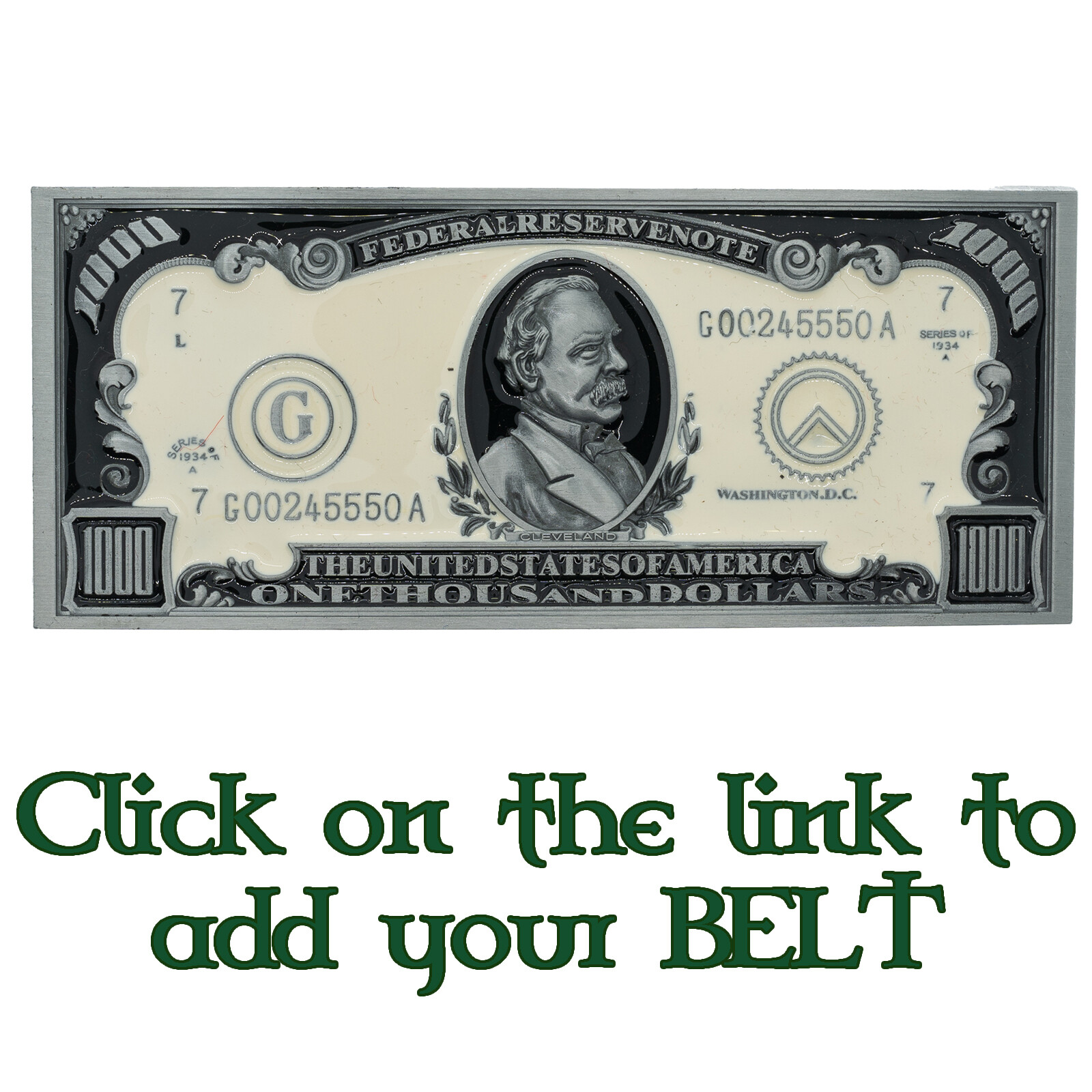 $1000 Thousand Dollar Bill American US currency Novelty Belt Buckle Money