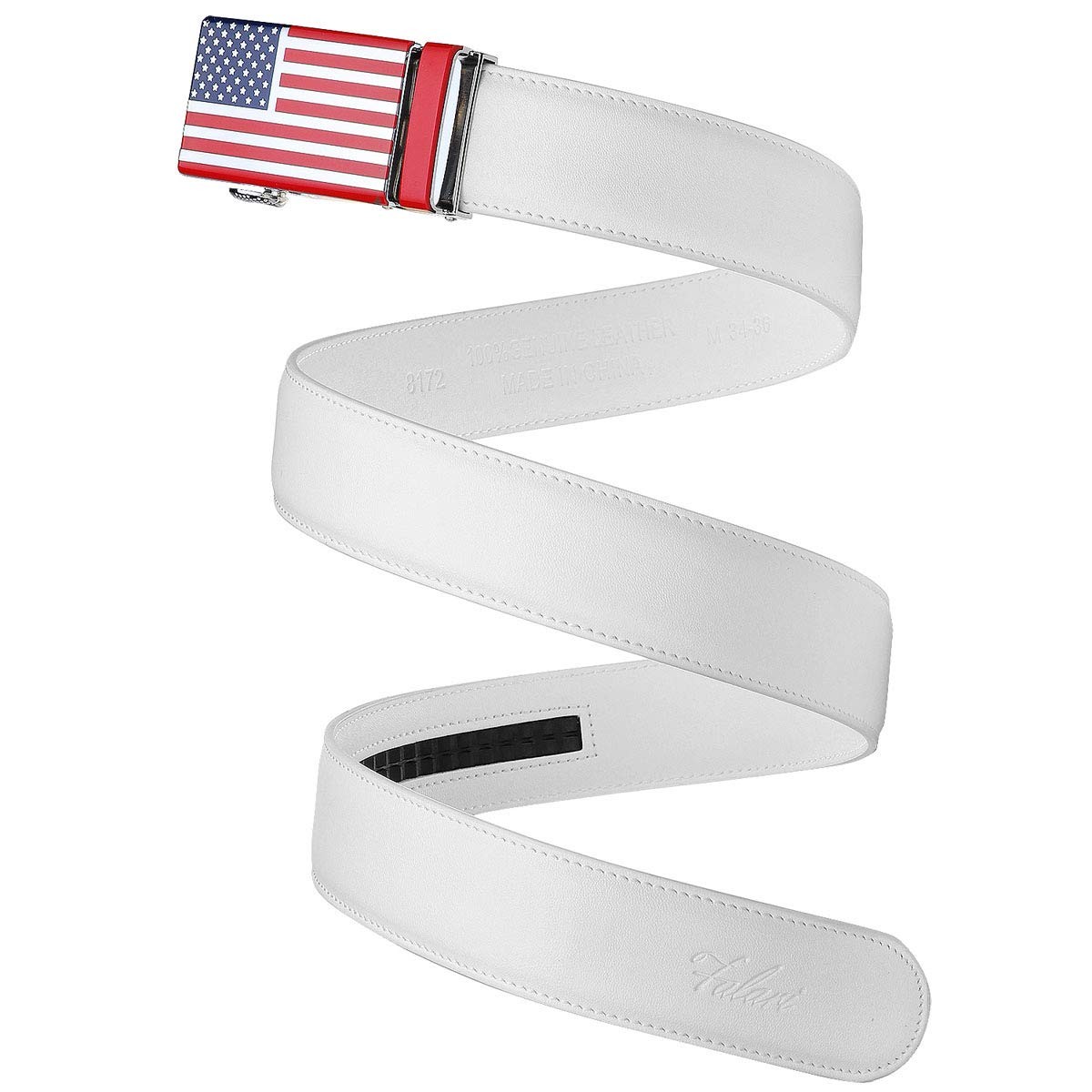 Falari Leather Dress Belt Ratchet Fit from 28 to 36&Prime;, 8172-usa Flag (White)