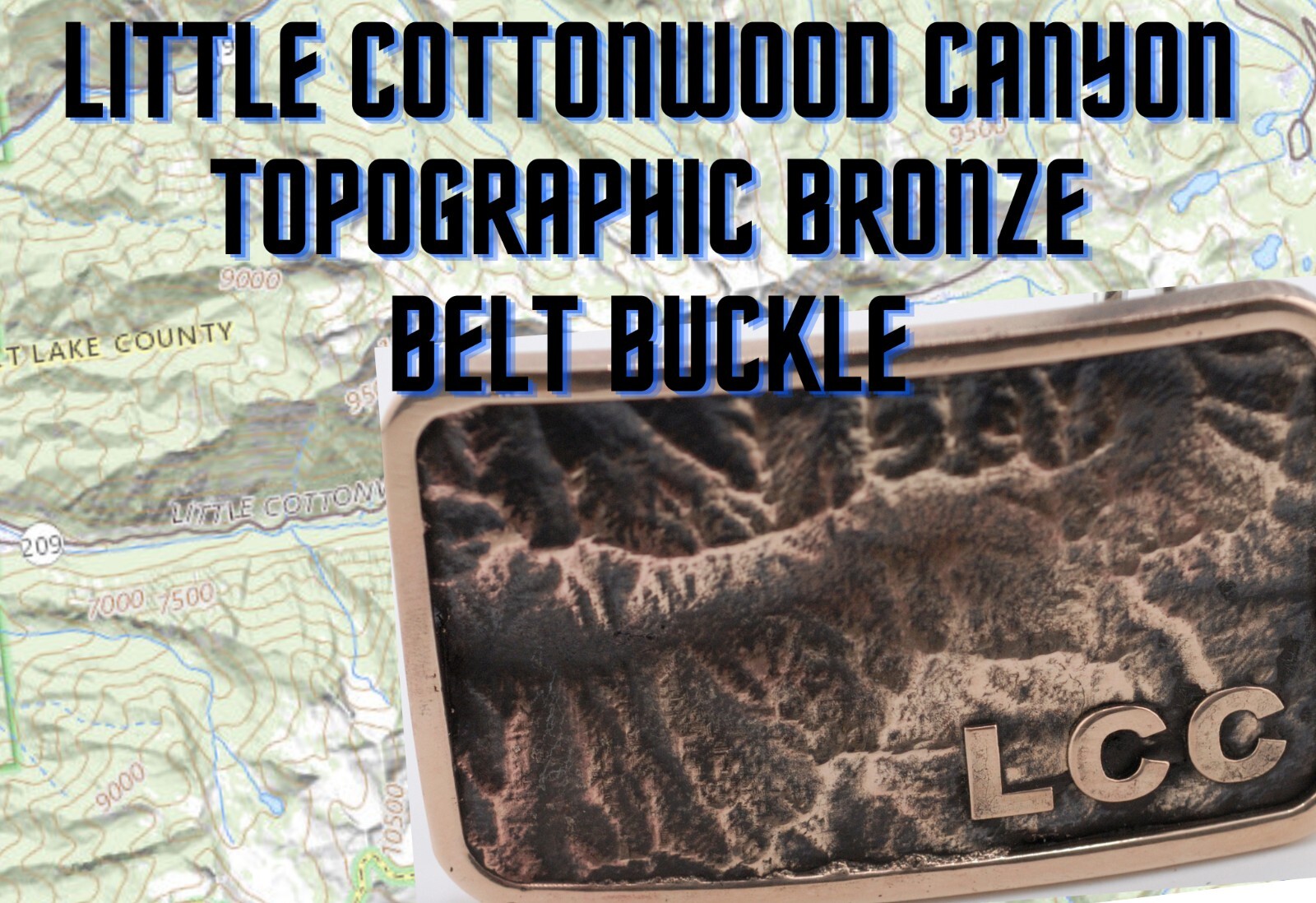 Little Cottonwood Canyon Topographic Belt Buckle | Hand Poured Bronze | 3D Map