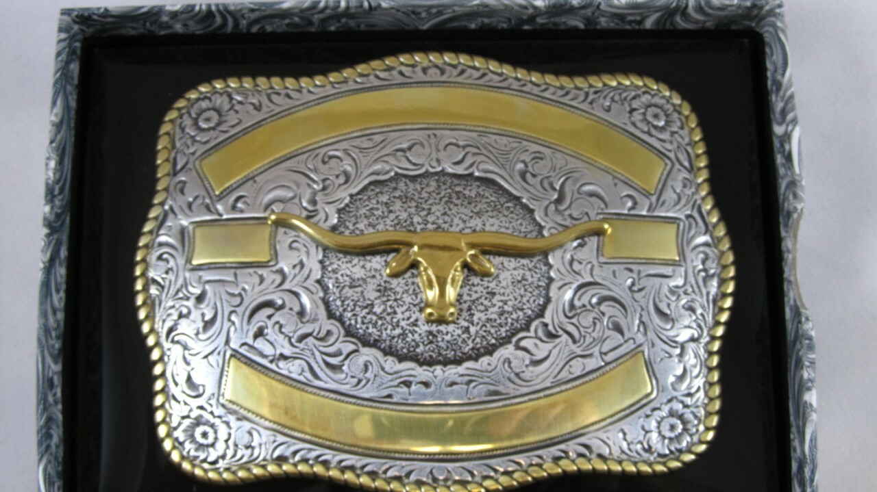 Crumrine Western Rectangle LONGHORN SKULL Belt Buckle 3807213