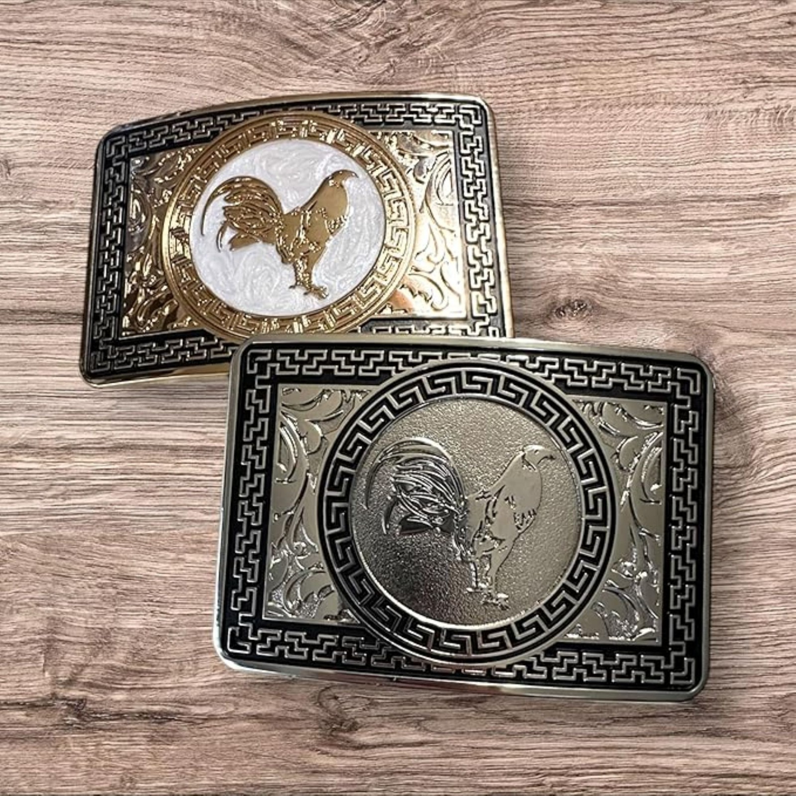 ROOSTER BELT BUCKLE 4.5&Prime; GOLD & SILVER METAL WESTERN FASHION NEW #EH13082