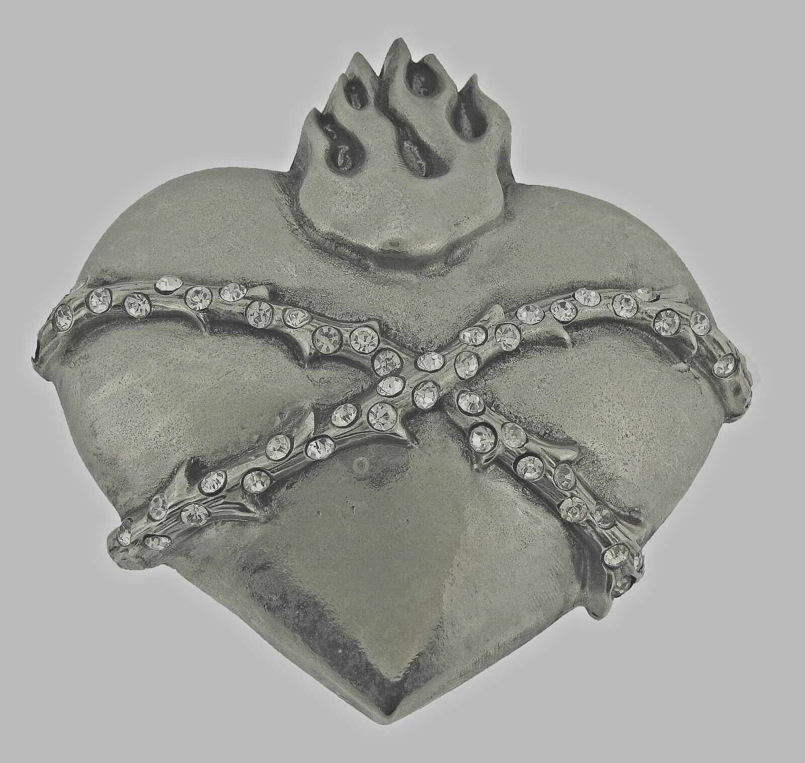 Heart Shaped Belt Buckles Sacred Heart Vintage Antiqued Gray Metal Men Western