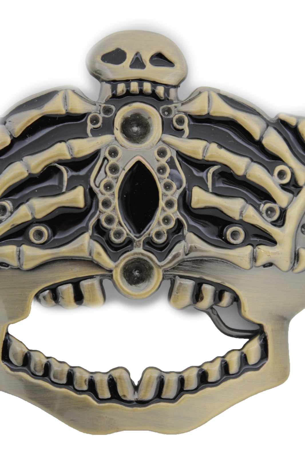 Men Women Dark Gold Belt Buckle Skull Skeleton Bones Pirate King Crown Halloween