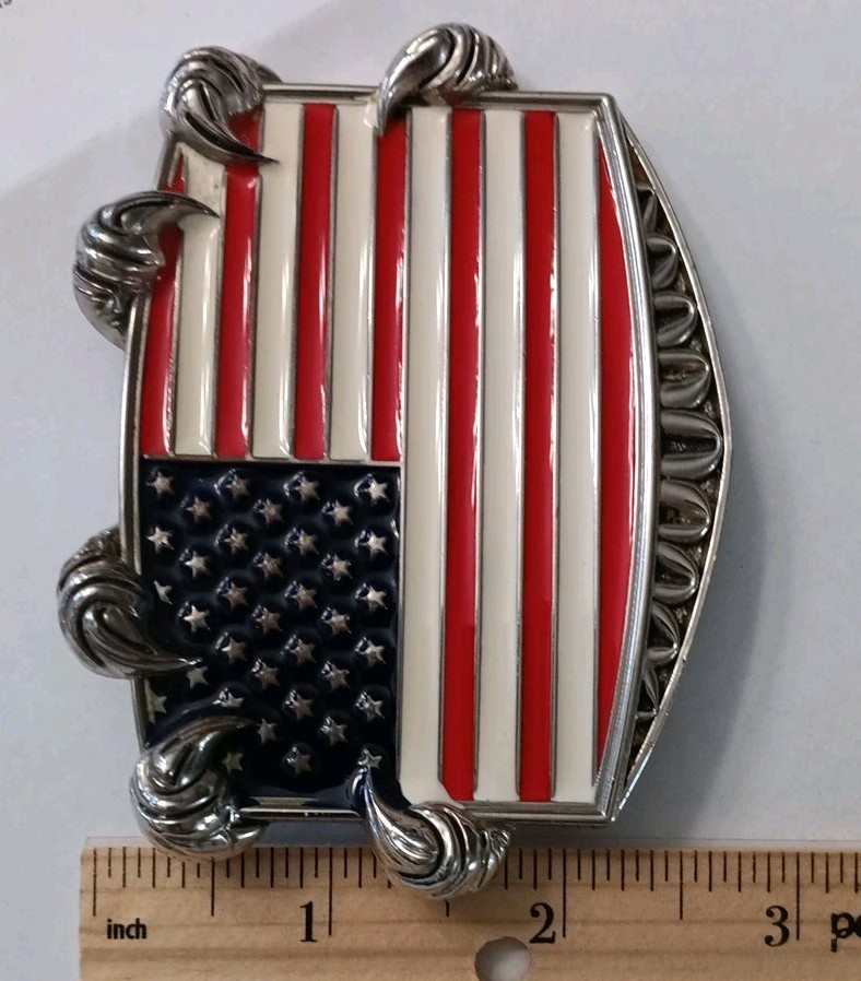 Belt Buckle Patriotic USA Flag With Eagle Claws. Zinc Alloy 1.5&Prime; Belt Swivel