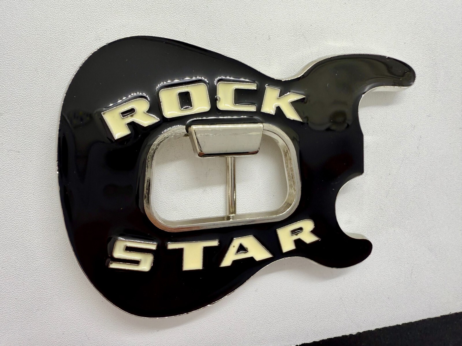 Rock Star Musician Guitar Body with Bottle Opener Black Enameled Belt Buckle