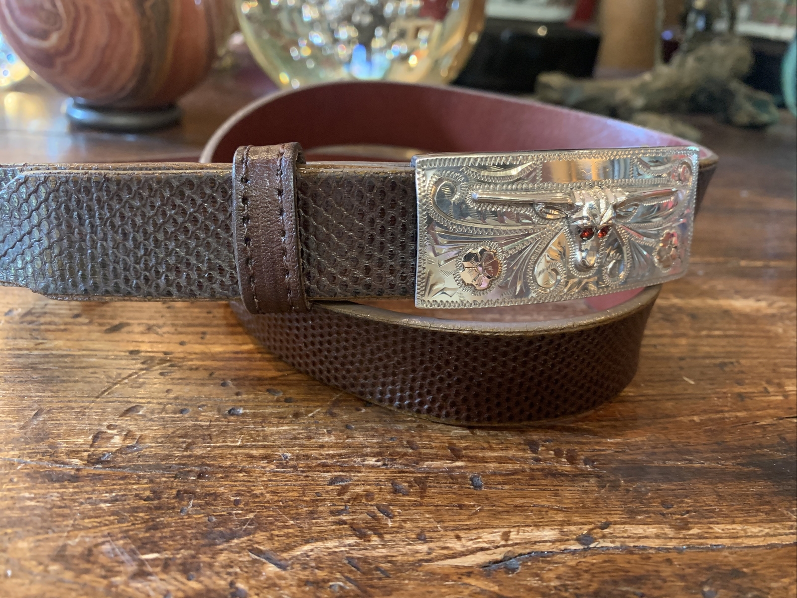 Mex,James Reid style 14K Sterling Silver Belt Buckle Longhorn 31-33-1”🐍✅