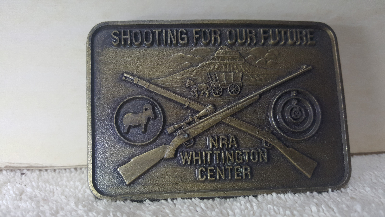 Vintage *NRA* Whittington Center Brass Belt Buckle – MINT – NEW !!!