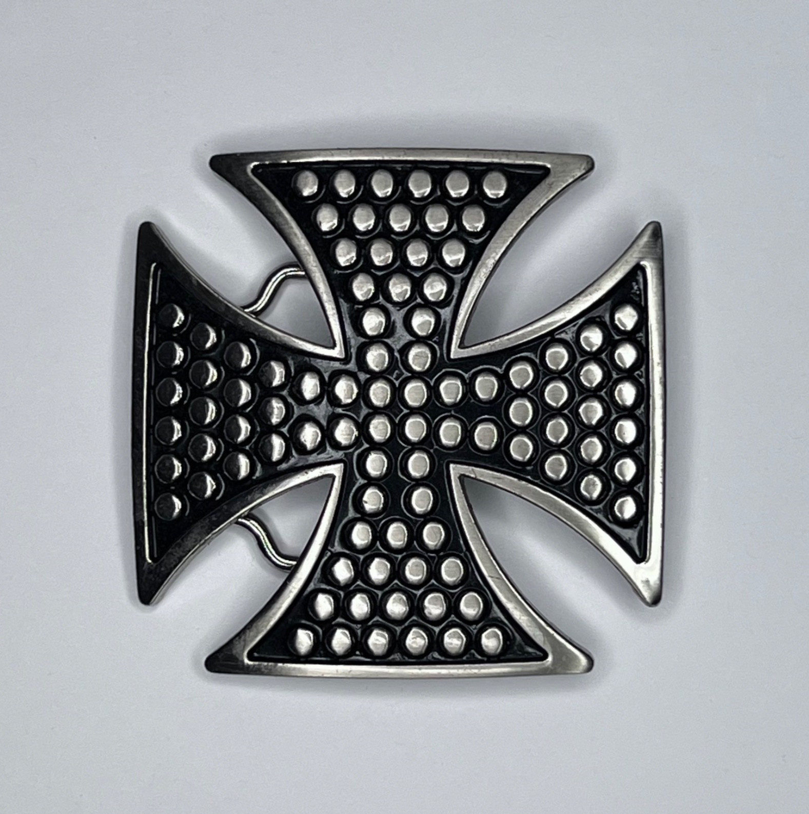 Vintage Y2K Maltese Iron Celtic Cross Belt Buckle Black Silver Goth Gothic Biker
