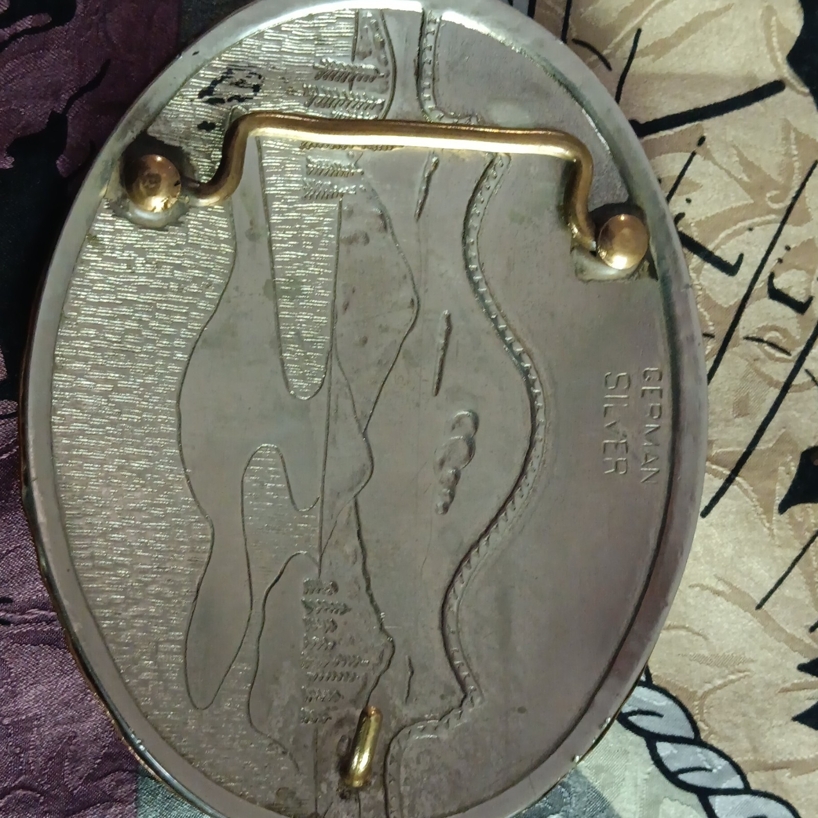 Men&rsquo;s Western Oval Belt Buckle Floral Engraved 2-Tone Antique 1.5in MPN 1973