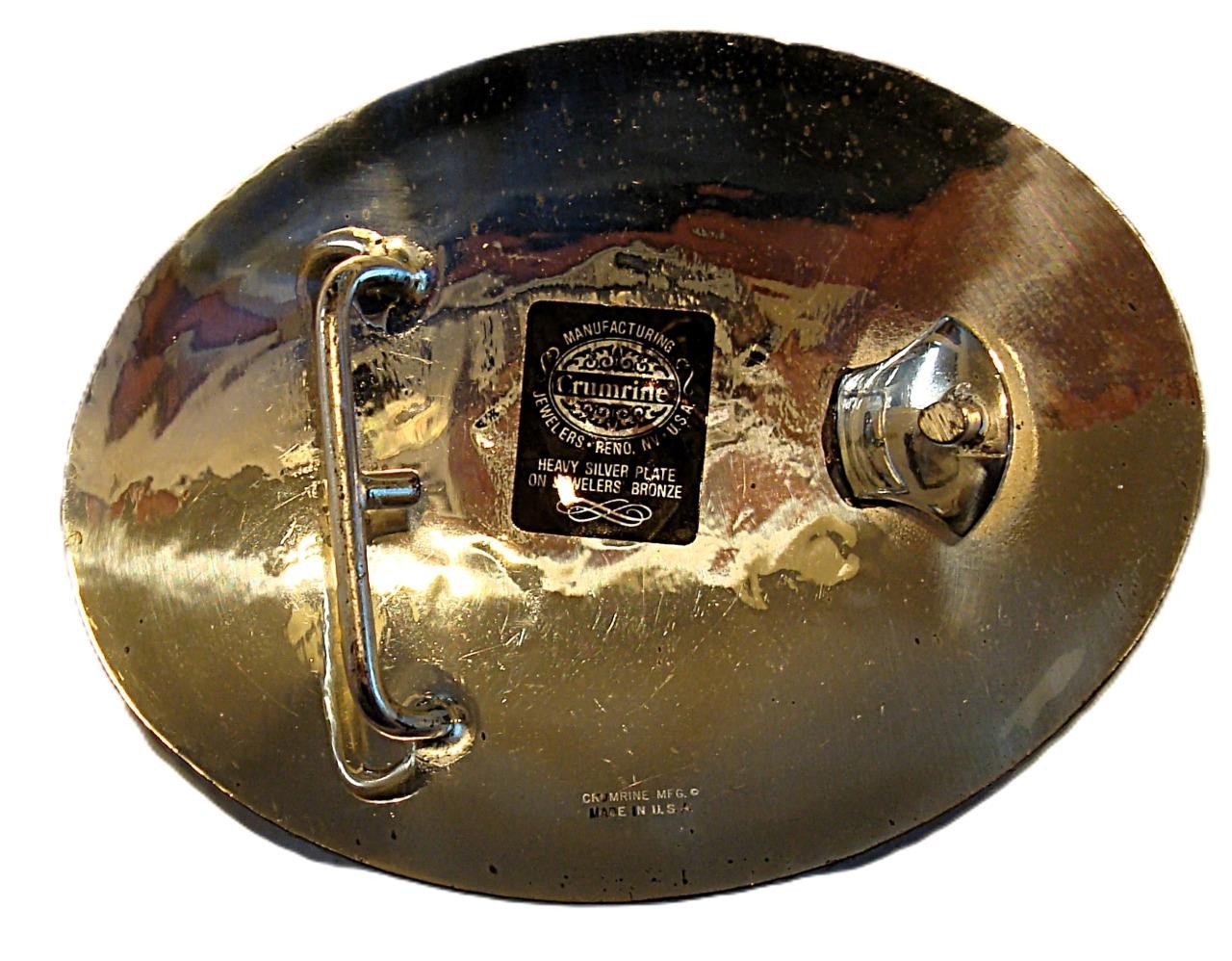 CRUMRINE BRONCO RIDER BELT BUCKLE HEAVY SILVER PLATE Over BRONZE!