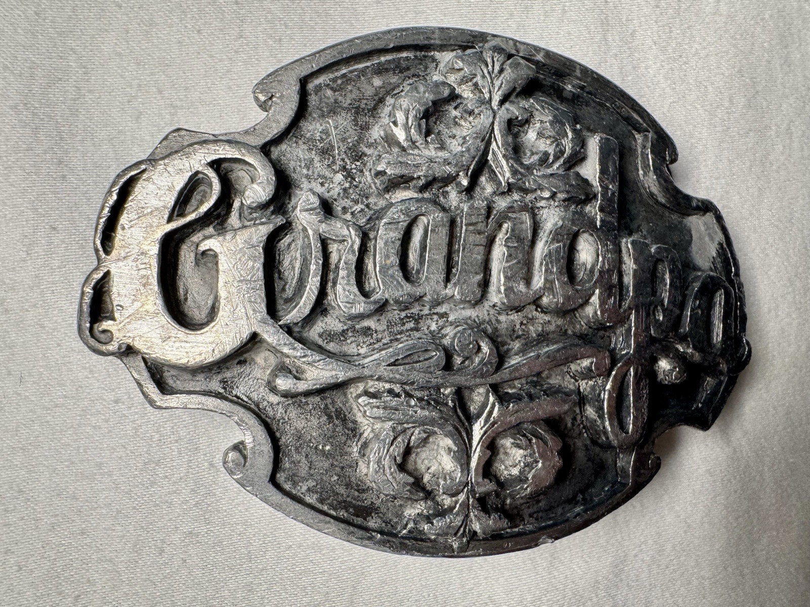 Vintage 1988 Grandpa Pewter Belt Buckle A-80 Siskiyou Buckel Co.