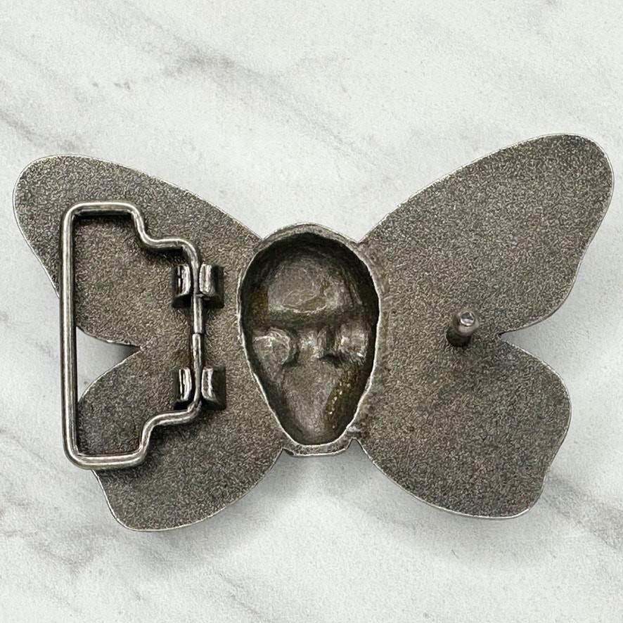 Skull Butterfly Belt Buckle Silver Tone Gothic Punk Statement