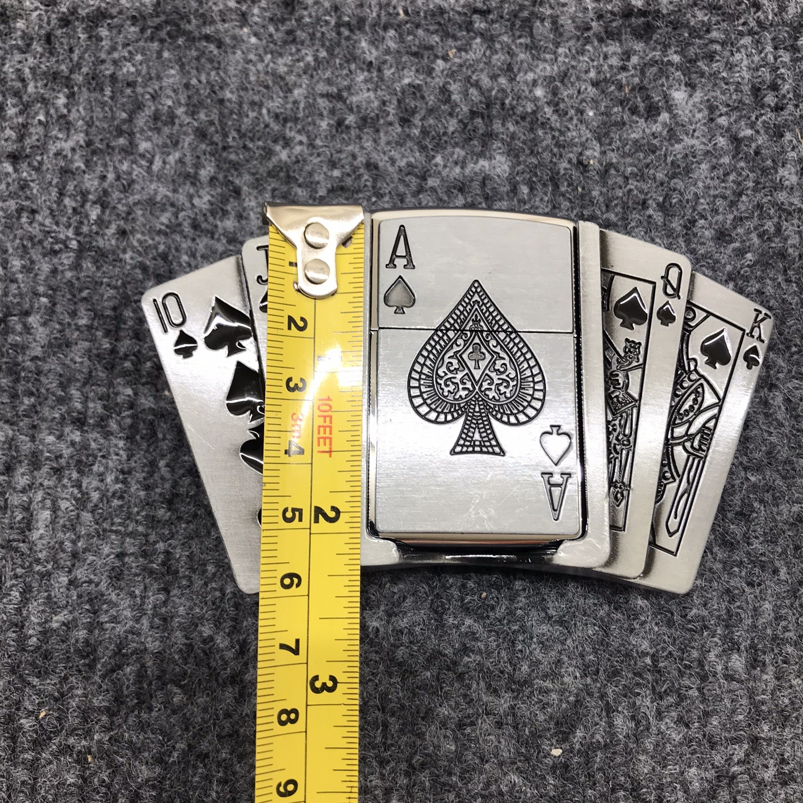 Antique Brushed Poker Belt Buckle with Lighter, Stock in US
