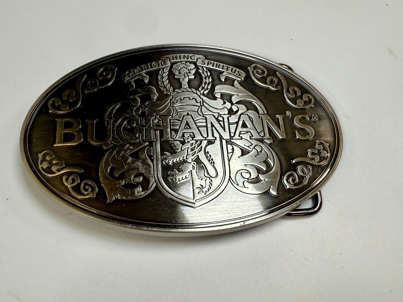 Buchanan&rsquo;s ScottishTop Shelf Whiskey promo Clarior Hinc Spiritus Belt Buckle