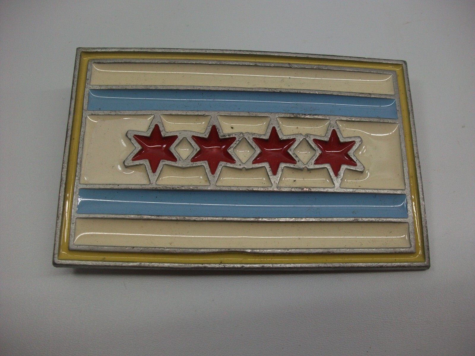 Red Stars Blue White Stripes Mobtown Chicago Belt Buckle 4&Prime;x2.5&Prime; Fits 1.75&Prime; Belt