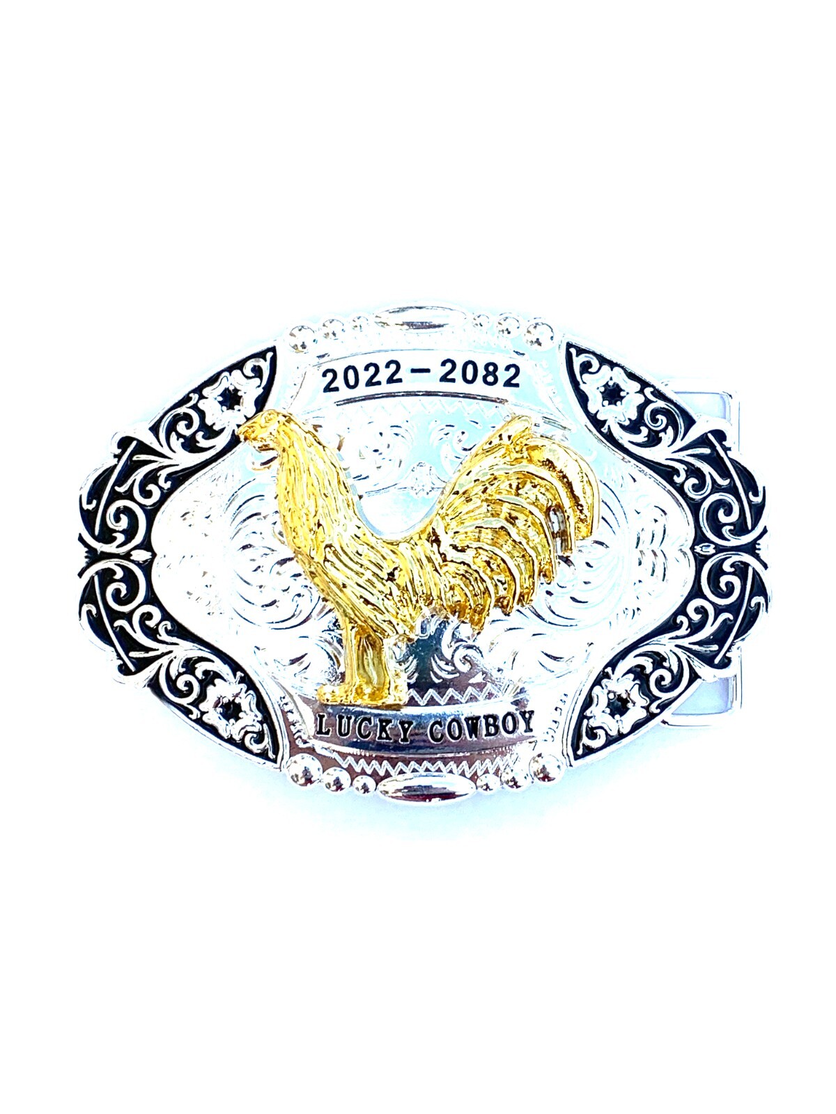 Western Buckle Gold Black Silver Rooster Cowboy 2 »Buckle Hebilla Vaquero Gallo
