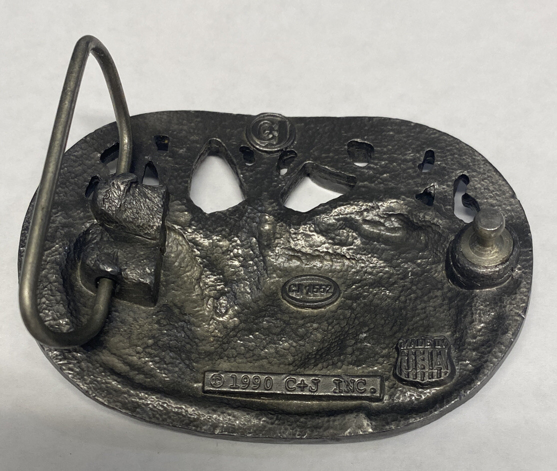 Vintage Men’s Belt Buckle 1990 C+J INC. Deer Theme Nice! Made un USA