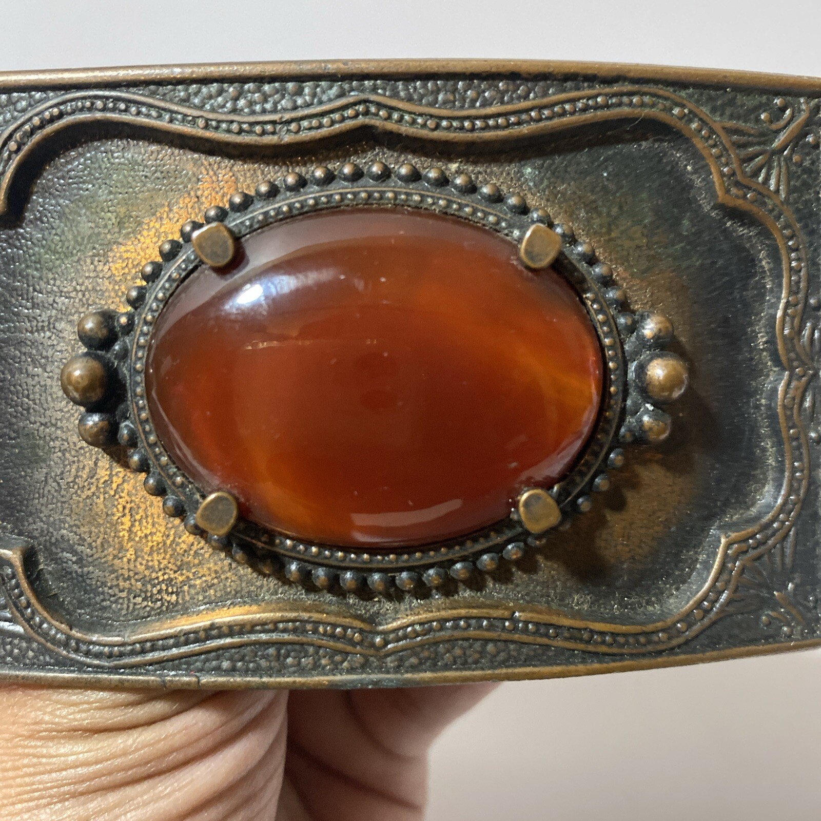 VTG Faux Gemstone Gold Stone Western Cowboy Buckle Copper Tone