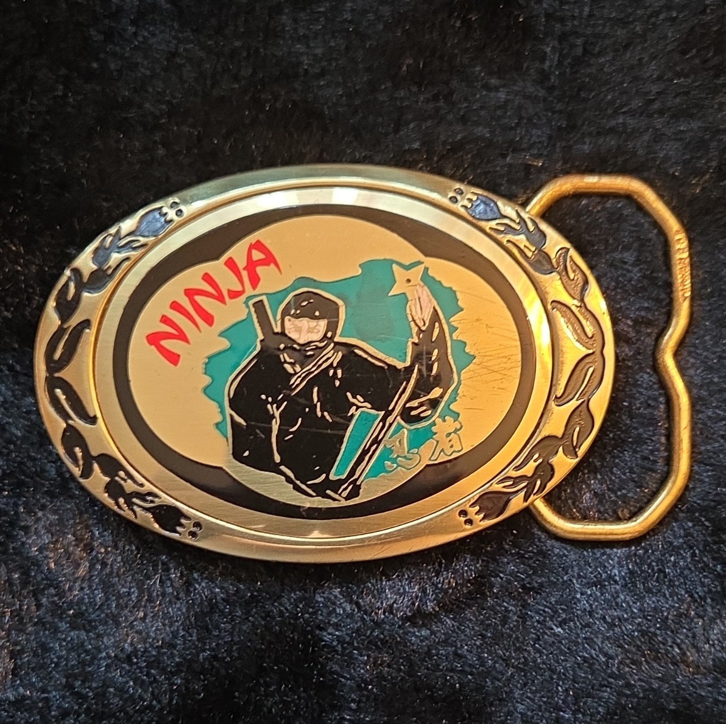 A.P.I. Buckles Ninja Oval Brass Enamel Belt Buckle 1.75in Men’s