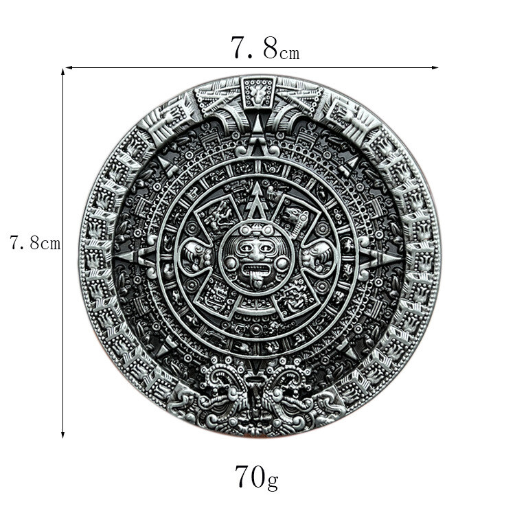 Vintage Style Enamel Mayan Aztec Sun Calendar Stone Belt Buckle