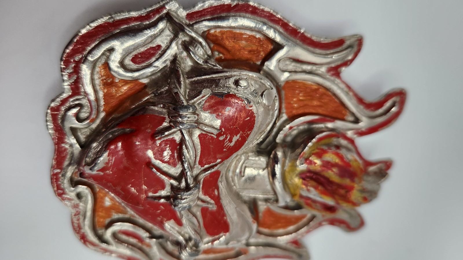 HEAVY METAL MFG Belt Buckle Flaming Heart Barb Wire Made in USA HOT MESS See Pic