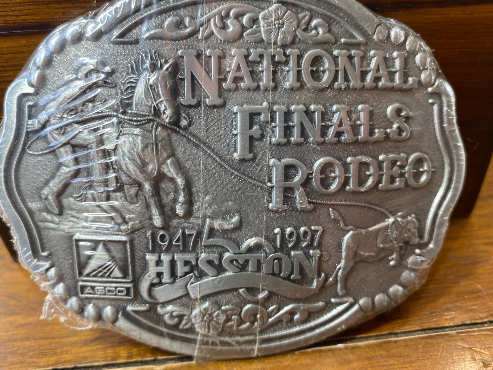 Hesston Wrangler 1997 Silver Tone NFR National Finals Rodeo Oval Belt Buckle VTG