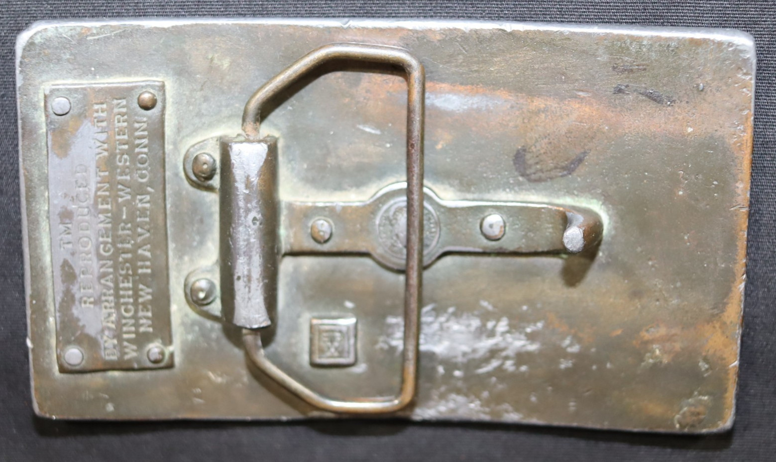 Vintage Brass Belt Buckle Winchester Repeating Arms Western New Haven Conn USA