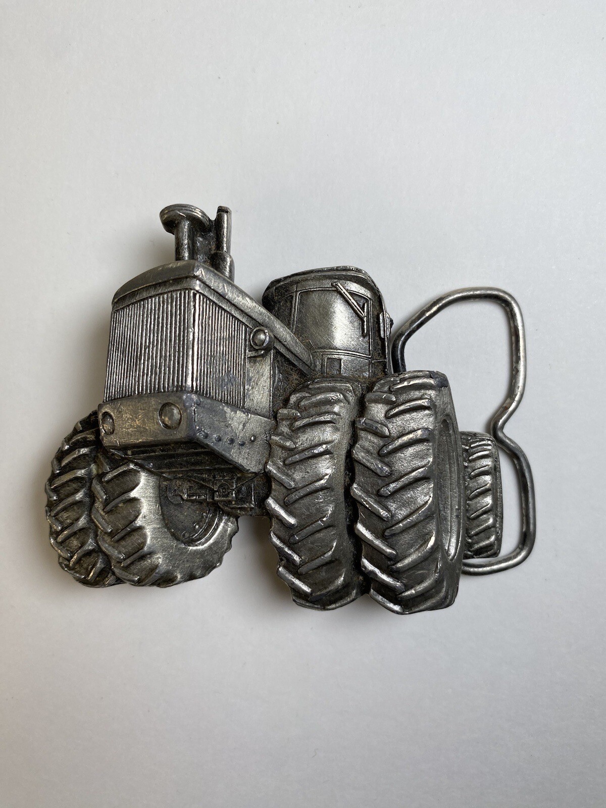 Vintage Tractor Belt Buckle 1980 3D Metal Tractor Pewter By Bergamot Brass Works