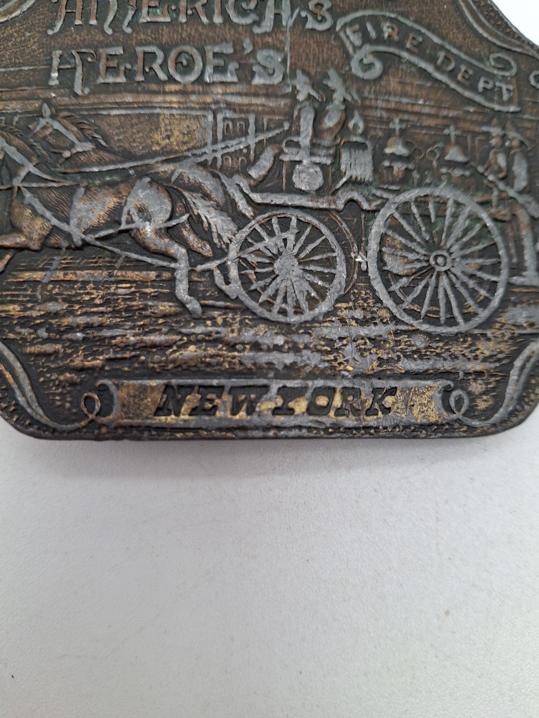 Americas Heroes New York Antiqued Fire Dept Brass 1.5&Prime; Belt Buckle Approx 4×3&Prime;