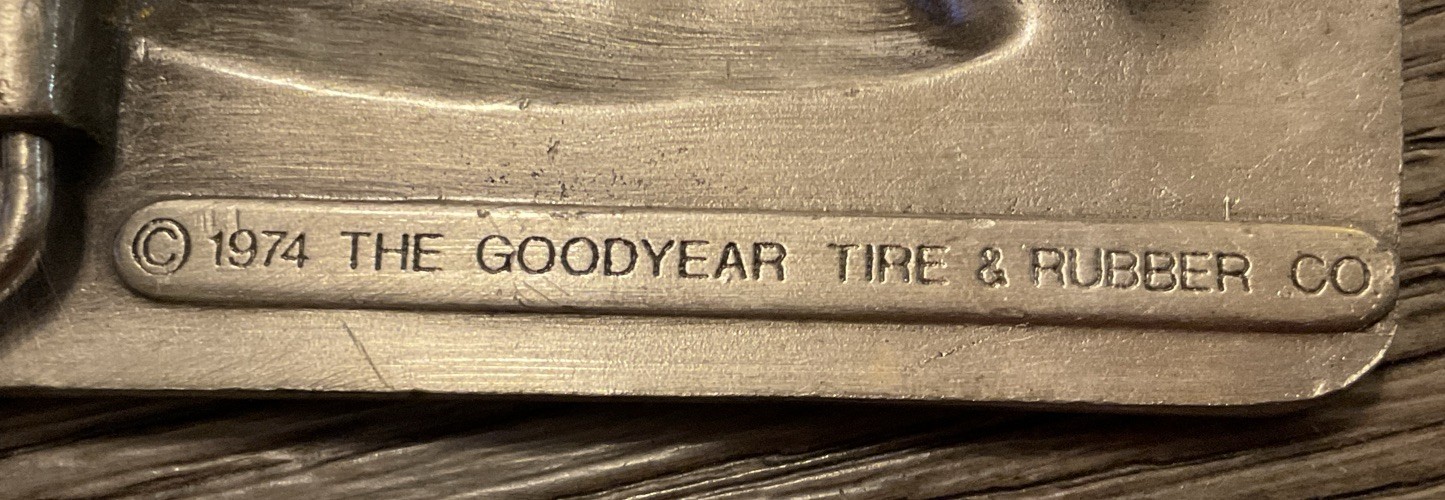 VINTAGE, 1974 THE GOODYEAR TIRE & RUBBER CO. Blimp G-96, PEWTER BELT BUCKLE