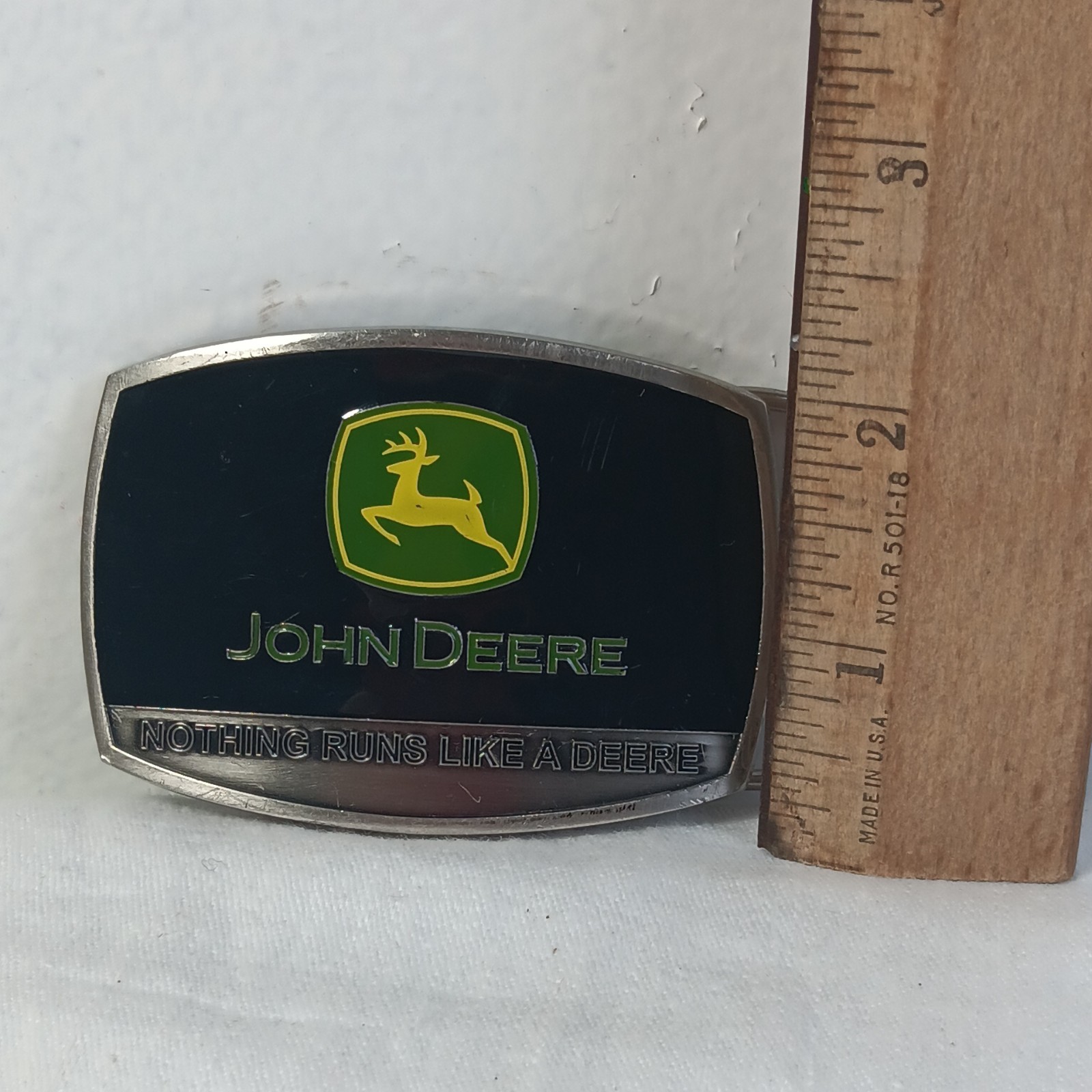 JOHN DEERE SpecCast Green Yellow & Black Pewter Enamel Belt Buckle