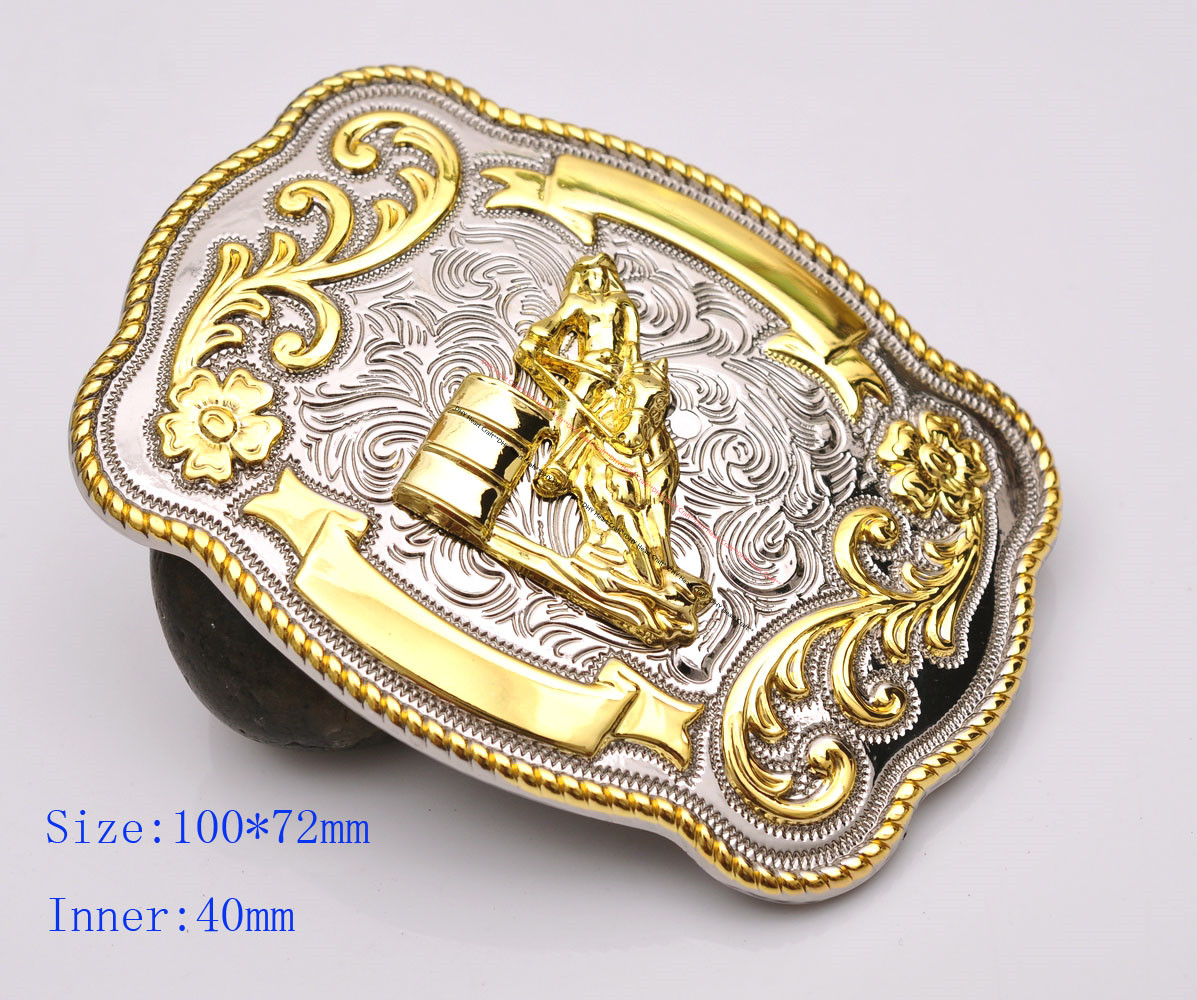 Texas Long Huge Ride Rodeo Cowboy Western Barrel Racing Gold Shine Belt Buckle